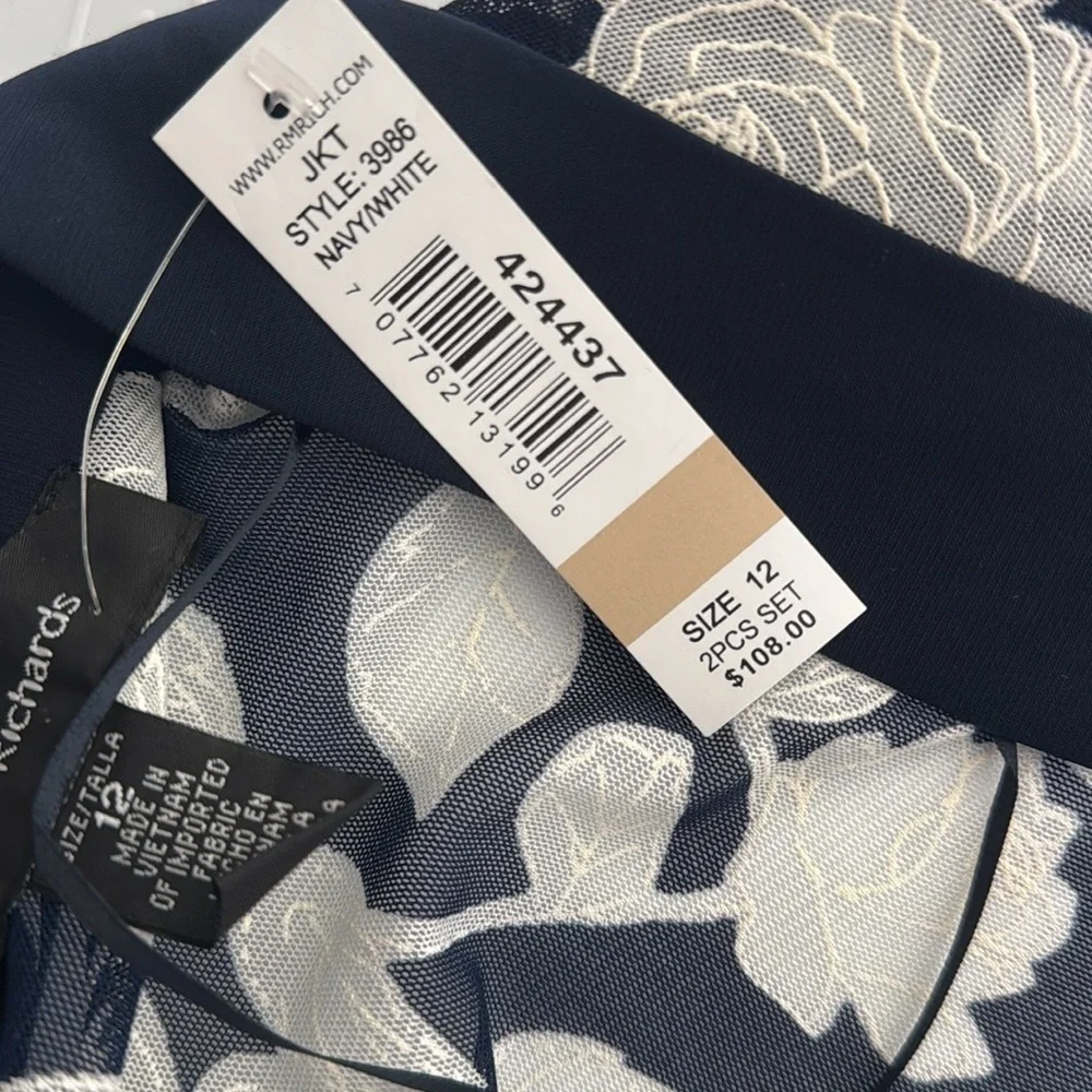 R&M Richards Navy White Dress & sheer Floral Jacket NWT 2 pieces Modest midi 
12 - Picture 13 of 15